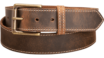 The Crazy Horse: Men's Rustic Brown Stitched Leather Belt 1.50" With Scalloped Ends