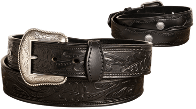 The Western Oak: Men's Black Oak Leaf Embossed Western Leather Belt 1.50" With Conchos