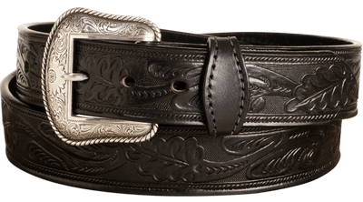 The Western Oak: Men's Black Oak Leaf Embossed Western Leather Belt 1.50" With Conchos