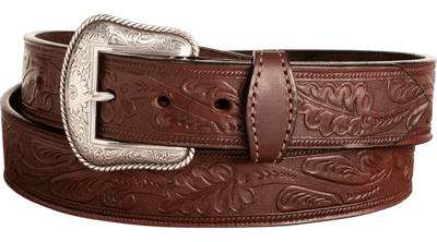 The Western Oak: Men's Brown Oak Leaf Embossed Western Leather Belt 1.50" With Conchos