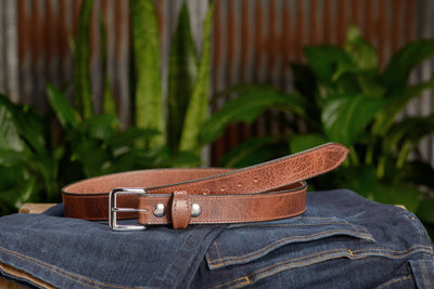 The Lakota: Rustic Brown Stitched Water Buffalo With Snaps 1.25" - Bullhide Belts