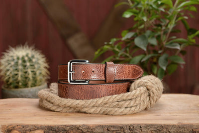 The Lakota: Rustic Brown Stitched Water Buffalo With Snaps 1.25" - Bullhide Belts