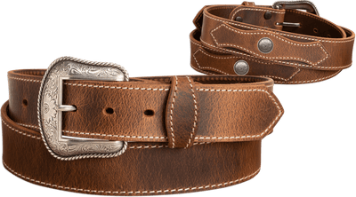 The Crazy Horse: Men's Rustic Brown Stitched Western Leather Belt 1.50" With Conchos