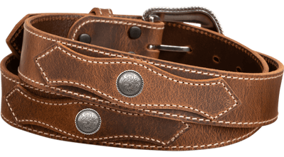 The Crazy Horse: Men's Oil Tanned Stitched Western Leather Belt 1.50" With Conchos