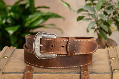 The Crazy Horse: Men's Rustic Brown Stitched Western Leather Belt 1.50" With Conchos