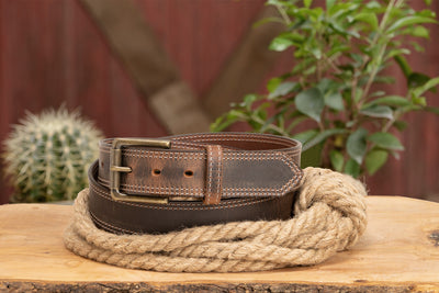 The Crazy Horse: Men's Oil Tanned Double Stitched Leather Belt 1.50" (White Colored Thread)