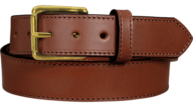 The Maverick: Medium Brown Stitched Leather Belt With Brass 1.50"