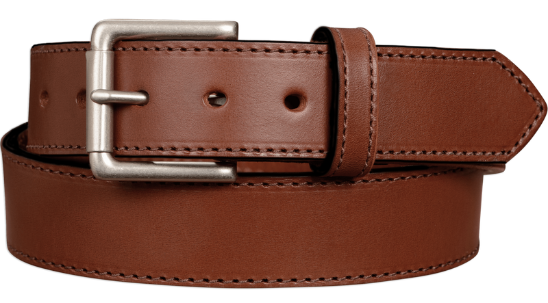 The Maverick: Medium Brown Stitched Leather Belt 1.50"