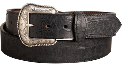 The Chomper: Men's Black Stitched Alligator Design Western Leather Belt 1.50"