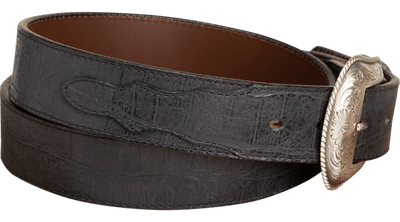 The Chomper: Men's Black Stitched Alligator Design Western Leather Belt 1.50"