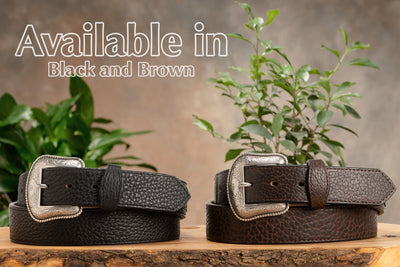 The Forester: Black Stitched Western American Bison Belt - Scalloped Ends 1.50"