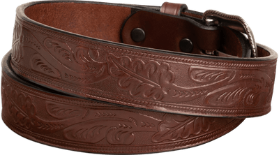 The Western Oak: Men's Brown Oak Leaf Embossed Western Leather Belt 1.50"