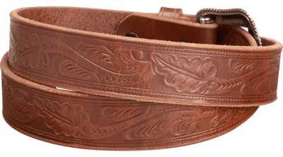 The Western Oak: Men's Hot Dipped Tan Oak Leaf Embossed Western Leather Belt 1.50"