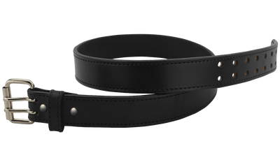 The Viper: Men's Black Stitched Max Thick Leather Belt With Double Prong Buckle 1.75" Extra Wide