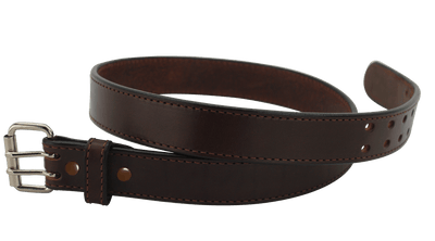 The Viper: Men's Brown Stitched Max Thick Leather Belt With Double Prong Buckle 1.75" Extra Wide