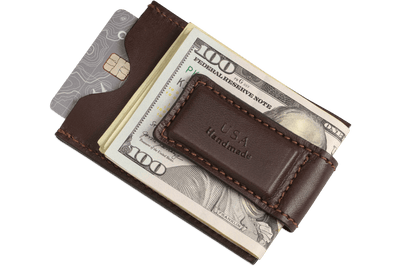 Brown Premium Leather Slim ID Wallet With Magnetic Money Clip