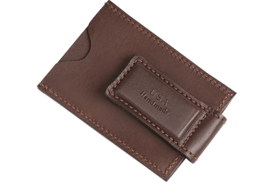 Brown Premium Leather Slim ID Wallet With Magnetic Money Clip