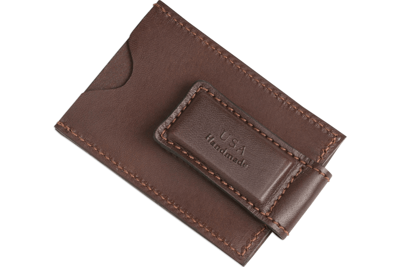 Brown Premium Leather Slim ID Wallet With Magnetic Money Clip