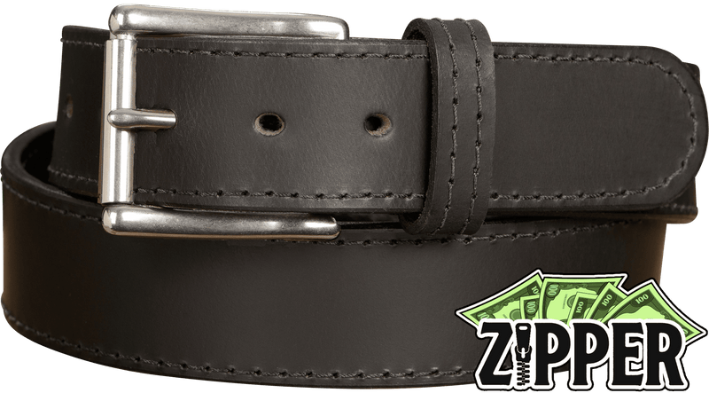 Black English Bridle Leather Money Belt With 25" Zipper 1.75" EXTRA WIDE