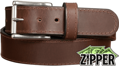 Brown English Bridle Leather Money Belt With 25" Zipper 1.75" EXTRA WIDE