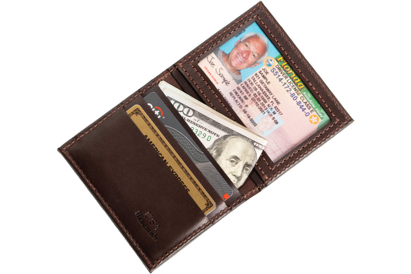 Brown Premium Leather Bifold Credit Card Wallet With ID Window