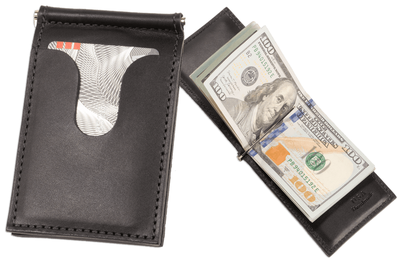 Black Premium Leather Bifold Slim Profile Wallet With Money Clip