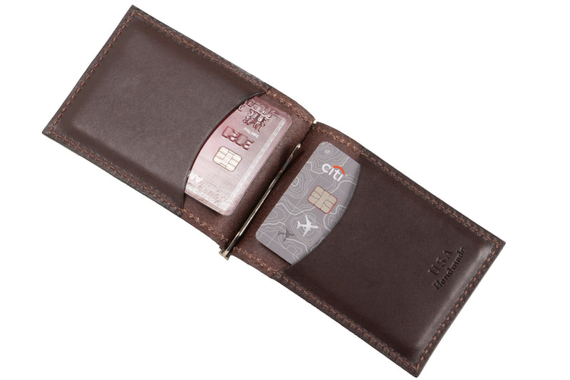 Brown Premium Leather Bifold Slim Profile Wallet With Money Clip