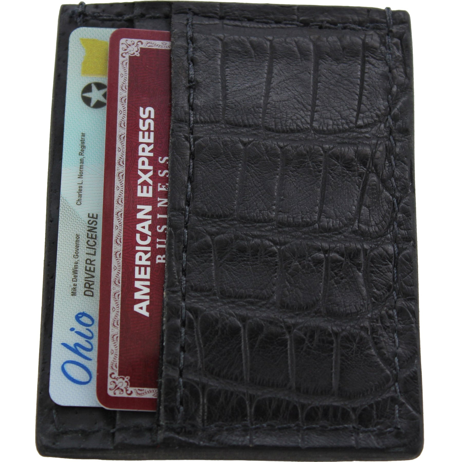 Slim Black Alligator Front Pocket Money Clip Card Holder Pouch Wallet