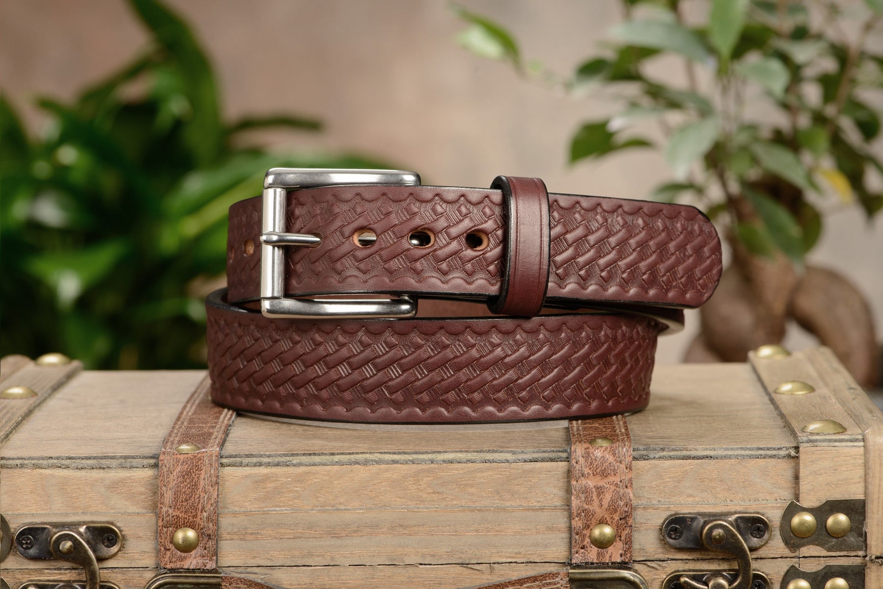 The Eastwood: Men's Brown Basket Weave Leather Belt Max Thick 1.50