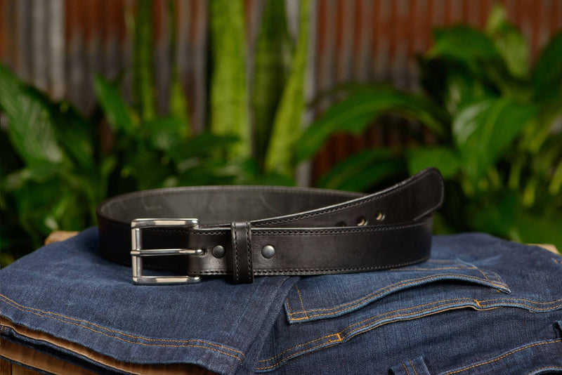 The Eastwood: Men's Black Stitched Leather Belt Max Thick 1.50