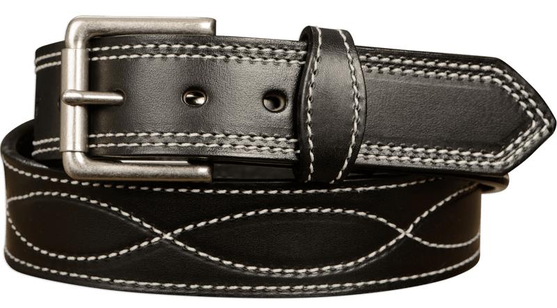 The Maverick: Men's Black Figure 8 Stitched Leather Belt With White Th –