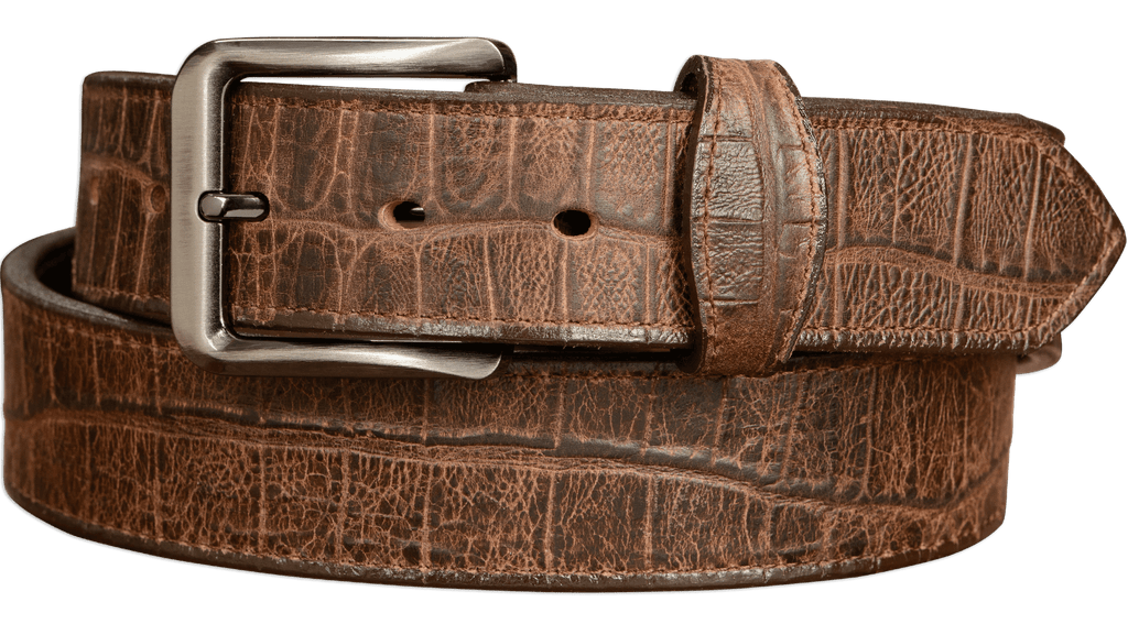 The Crazy Horse: Men's Rustic Brown Stitched Leather Belt 1.50