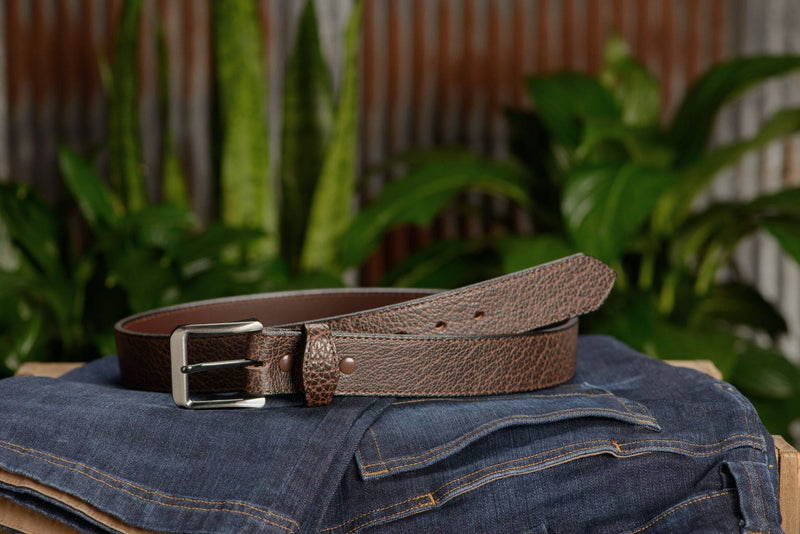 The Forester: Men's Brown Stitched American Bison Leather Belt 1.50 –