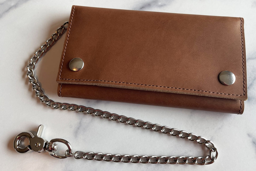 Brown biker wallet, chain wallet, mens leather wallet, small hotsell biker wallet, snap wallet, leather wallet, Horween Chromexcel, Made in USA