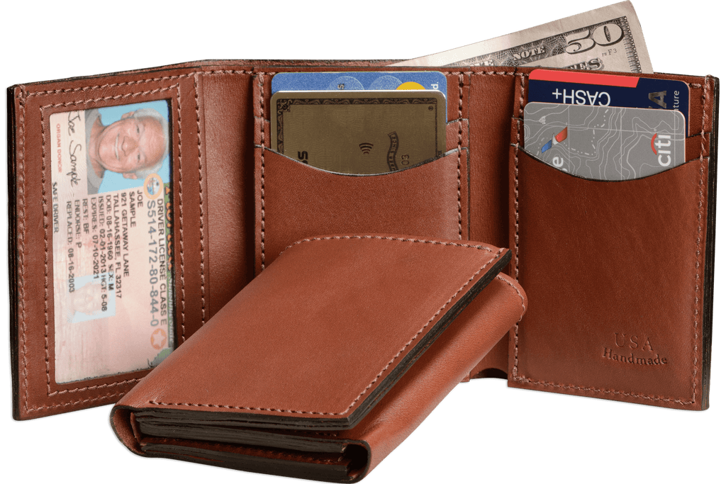 Medium Brown Premium Leather Trifold Wallet With ID Window –